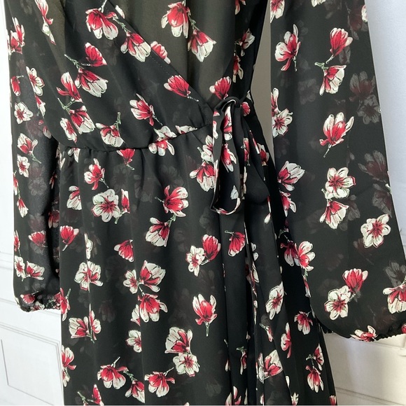 Lark & Ro Black Semi Sheer Long Sleeve Side Tie Wrap Dress Flirty & Flowing Sm - Picture 4 of 8